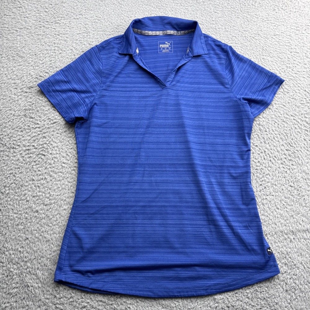 PUMA Golf Shirt Top Polo Womens Medium S/S Heathered Blue Tennis Pickleball